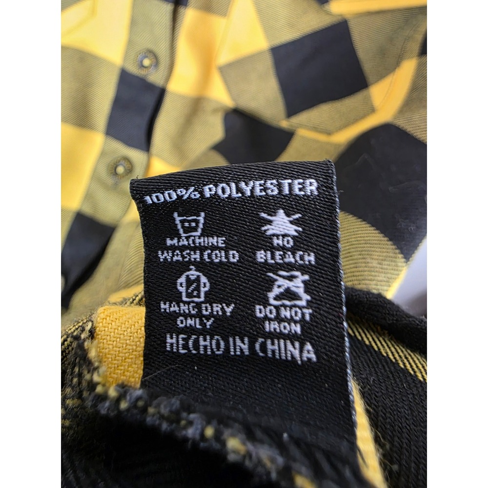 DIXXON Ruckus Flannel Shirt Yellow Black Buffalo Plaid Button Up Women's Small - Picture 7 of 7